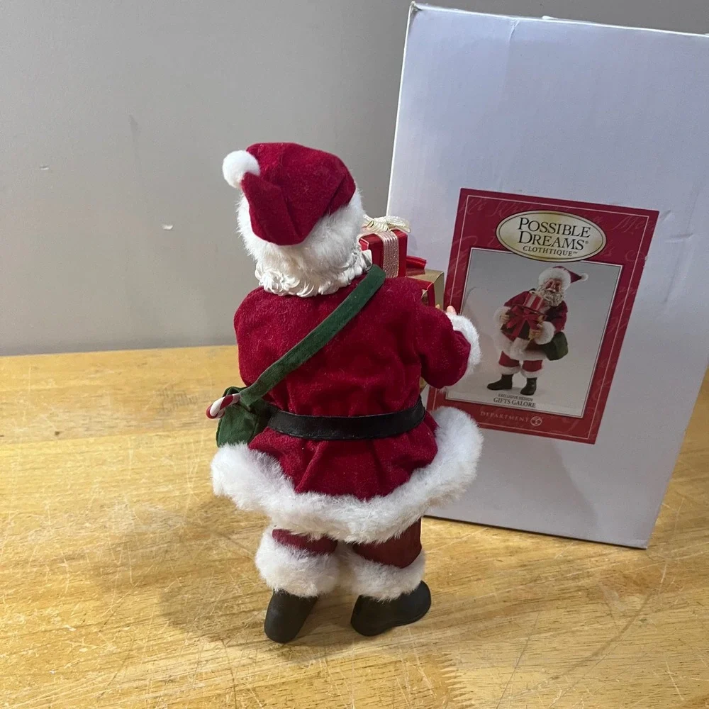 Vtg Possible Dreams Clothtique Santa Gifts Galore Dept 56 Figurine Red Gold Box